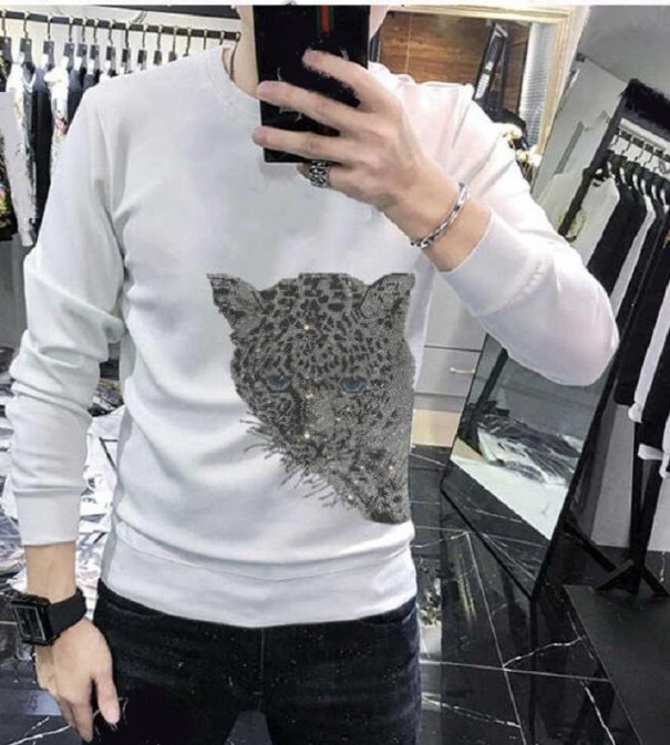 Herren-Sweatshirt mit Leopardenmuster weiß L