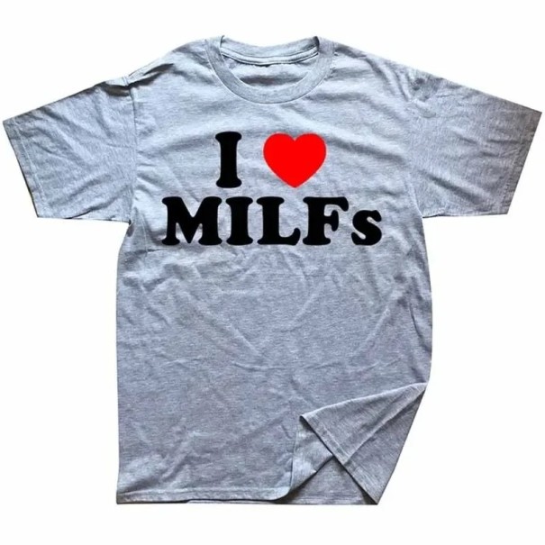 Herren T-Shirt mit lustiger Aufschrift I LOVE MILFs Originelles T-Shirt mit Aufdruck Lustiges T-Shirt für Partys und Festivals T-Shirt für Männer mit Humor grau S