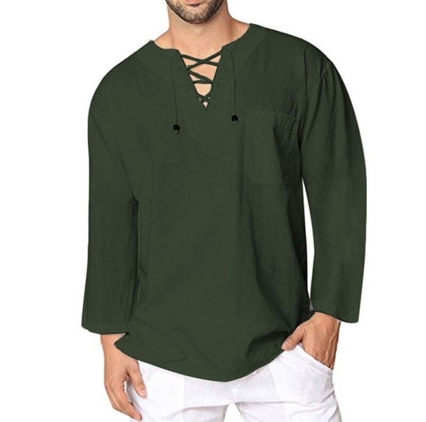 Herren-T-Shirt mit Schnürsenkeln F773 dunkelgrün M