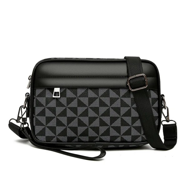 Herren Umhängetasche 24×14×5 cm Luxuriöse Business-Handtasche aus Kunstleder Elegante Schreibtasche fürs Handy Quadratisches Muster Modisches Reiseaccessoire schwarz