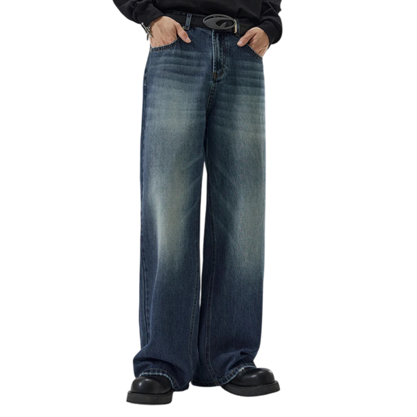 Herren Vintage Jeans Loose Fit Washed Look Baggy Straight Cut Weite Beine Loose Style Jeans Retro Freizeithose blau S Herren Vintage Jeans Loose Fit Washed Look Baggy Straight Cut Weite Beine Loose Style Jeans Retro Freizeithose blau S