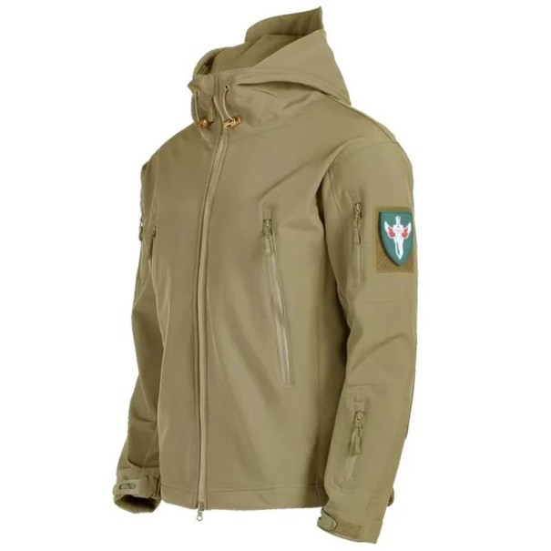 Herren Winter wasserdichte Jacke mit Kapuze und Reißverschluss mit Taschen BAUMWOLLE POLYESTER verschiedene Farben einfarbig khaki XS