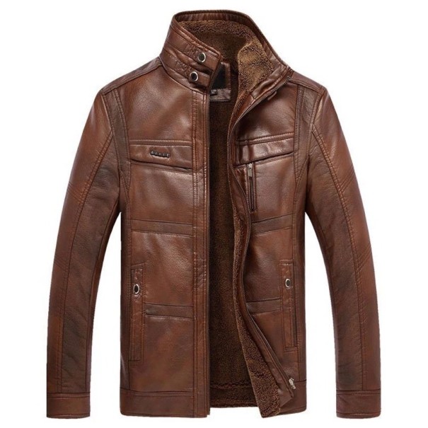 Herren-Winterjacke aus Leder F1126 hellbraun XL