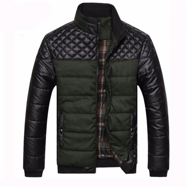 Herren-Winterjacke aus Leder J2069 armeegrün S