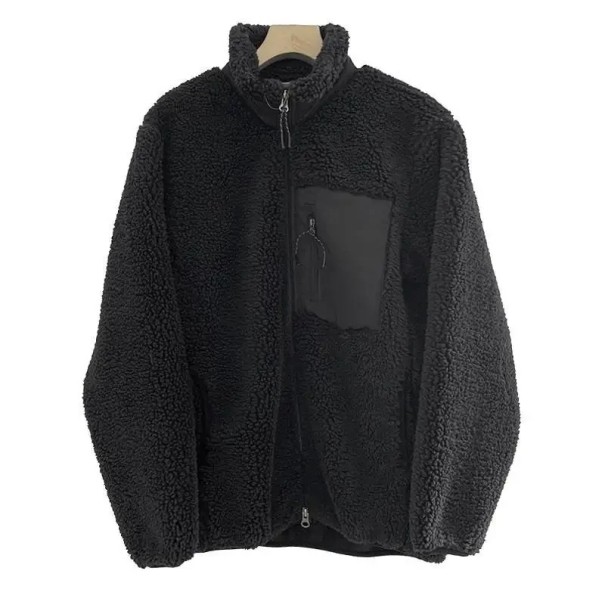 Herren Winterjacke Unisex Plüsch warme Jacke mit Rollkragen Reißverschluss Taschen Reißverschlusstasche auf der Brust Polyester wärmendes Winterdesign schwarz XS