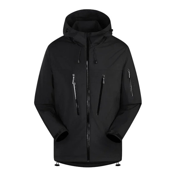 Herren Winterjacke Winddichtes Polyesterdesign Mit Reißverschluss Praktische Taschen Warme Polyesterfütterung Kapuze für winterlichen Schutz schwarz S
