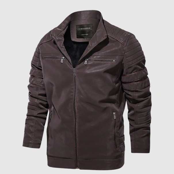 Herren-Winterlederjacke mit Kragen dunkelbraun M