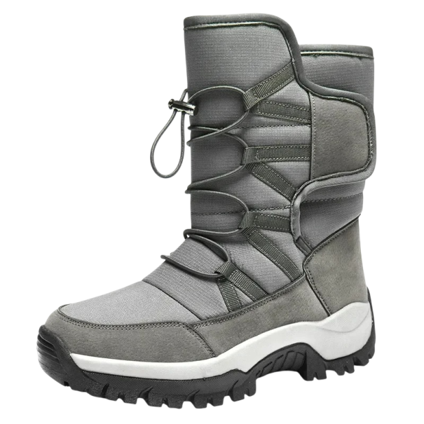 Herren Winterstiefel hoch Schneestiefel mit Schnürung und Futter aus Kunstfell Gummi und Polyester Für Schnee und Winterwanderungen grau 38