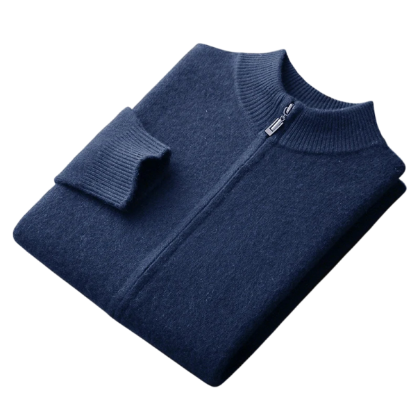 Herren Wollstrickjacke mit Reißverschluss und langen Ärmeln Einfarbiger Pullover mit Rundhalsausschnitt Elegante Wintermode Stylischer Pullover Verschiedene Farben blau XS