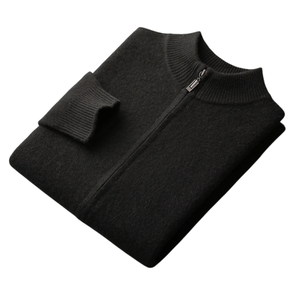 Herren Wollstrickjacke mit Reißverschluss und langen Ärmeln Einfarbiger Pullover mit Rundhalsausschnitt Elegante Wintermode Stylischer Pullover Verschiedene Farben schwarz S