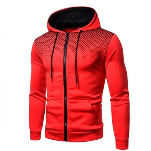 Herren Zip-Hoodie mit Taschen Einfarbiger Sporthoodie mit feinem Punktmuster auf den Schultern Bequemer Polyesterstoff rot XXS