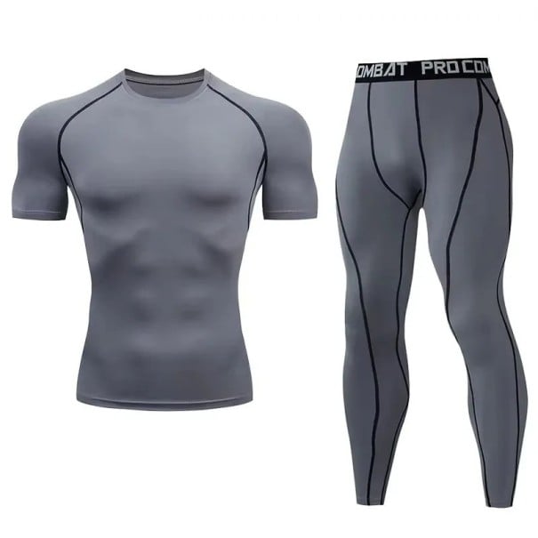 Herrenanzug Leggings und T-Shirt mit kurzen Ärmeln, Rundhalsausschnitt, Polyester grau XXS