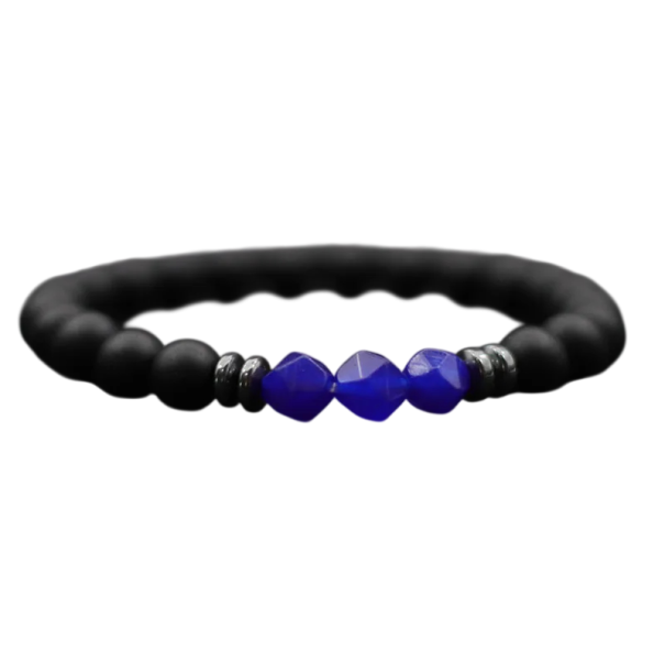 Herrenarmband aus Onyx, Solidat, Hämatit, 19,5 cm, 8 mm – Stilvolles Herrenarmband mit Natursteinen für den täglichen Gebrauch blau