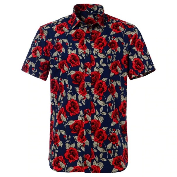 Herrenhemd mit Rosen F633 dunkelblau L