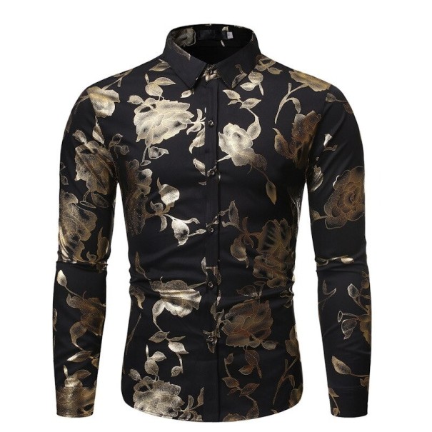 Herrenhemd mit Rosen F803 schwarz L