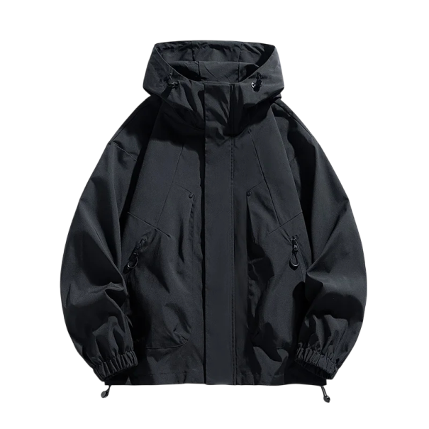 Herrenjacke für Frühling und Herbst Winddichte Ausführung Mit Kapuze Reißverschluss Praktische Taschen Robuste Polyesterverarbeitung schwarz XS
