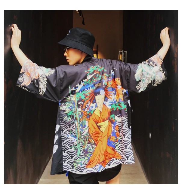 Herrenjacke im japanischen Stil mit Aufdruck J2041 schwarz XL