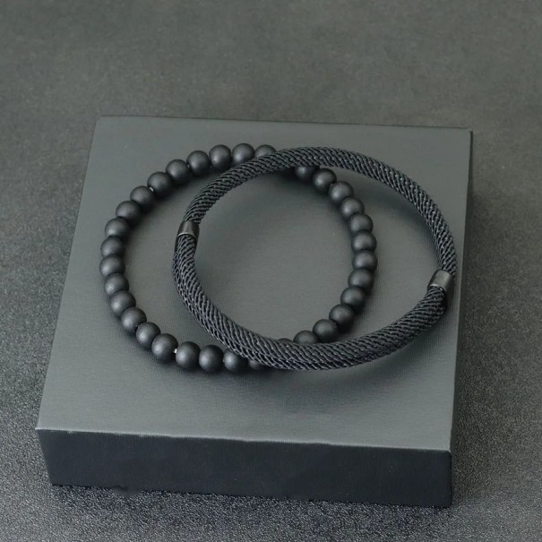 Herrenmodearmband verstellbar 16-28cm Stilvolle Herrenarmbänder verstellbare Größe 16-28cm modernes Design Unisex Set 2 Stück schwarz