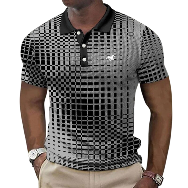 Herrenpoloshirt mit Kragen und Knöpfen Kurzarm Einfaches Muster Pferdedruck auf der Brust Leichter Polyester Bequem für den Alltag grau M