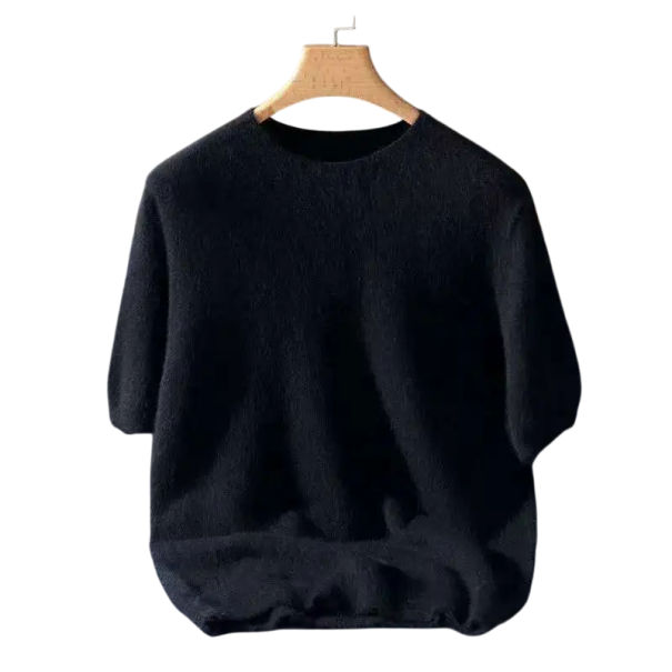 Herrenpullover aus Kaschmir mit kurzen Ärmeln und Rundhalsausschnitt Plüsch Einfarbiger Pullover Elegante Sommermode Verschiedene Farben schwarz M