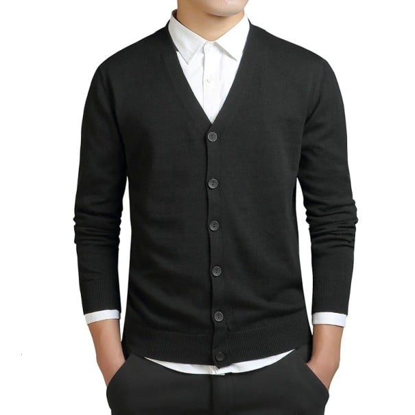 Herrenpullover mit Knöpfen schwarz XS