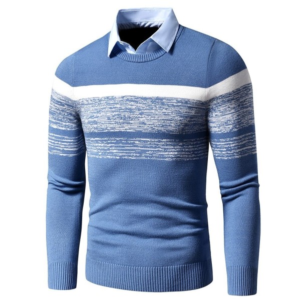 Herrenpullover mit Kragen F199 blau S 1