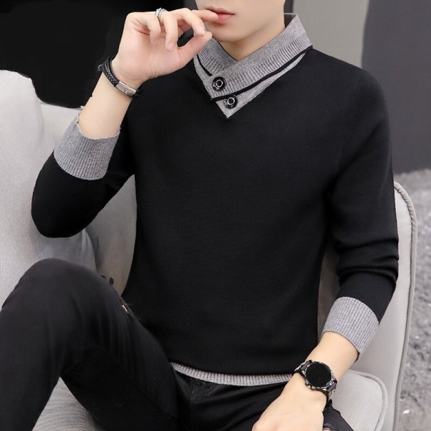 Herrenpullover mit Kragen F227 schwarz L