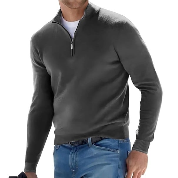 Herrenpullover mit langen Ärmeln Einfarbiger Strickpullover mit halbem Reißverschluss V-Ausschnitt Eleganter Pullover Verschiedene Farben dunkelgrau XXS