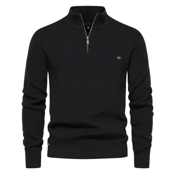 Herrenpullover mit langen Ärmeln und Rollkragen Baumwoll-Elastikpullover mit halbem Reißverschluss Einfarbiger moderner Pullover in mehreren Farben schwarz M