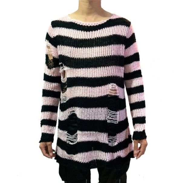 Herrenpullover mit Löchern F182 rosa