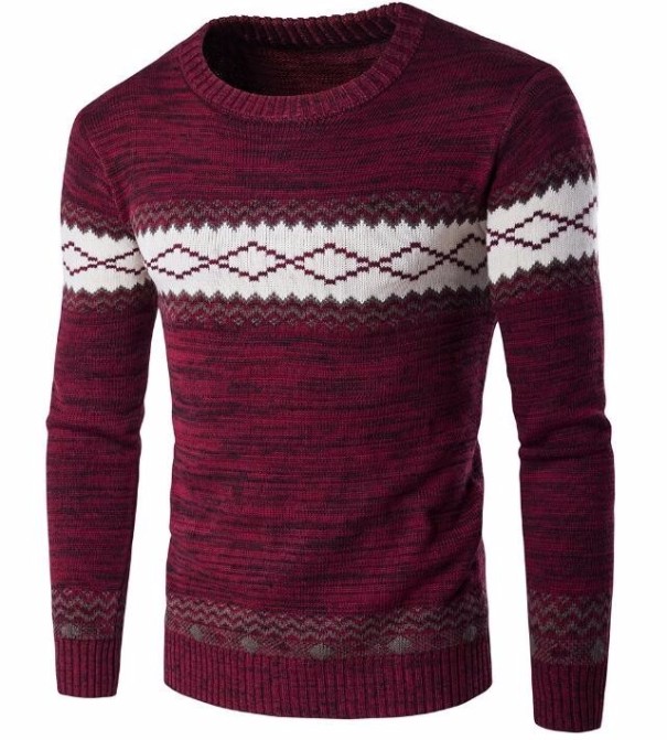 Herrenpullover mit Muster J2233 weinrot L