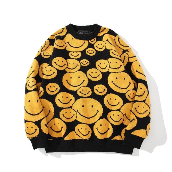 Herrenpullover mit Smileys gelb L