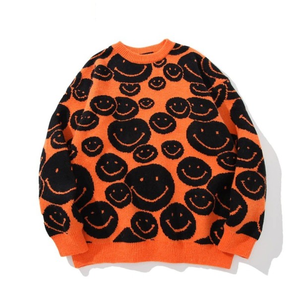 Herrenpullover mit Smileys orange L