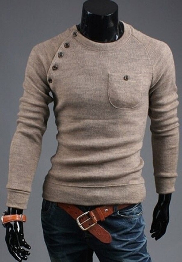 Herrenpullover mit Tasche F308 beige S