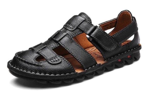 Herrensandalen mit Lederriemen schwarz 44