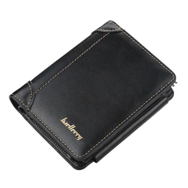Herrepung i PU, 12 x 10 cm. Pung til kort og dokumenter med lynlåslomme til mønter. Elegant tilbehør til mænd. sort
