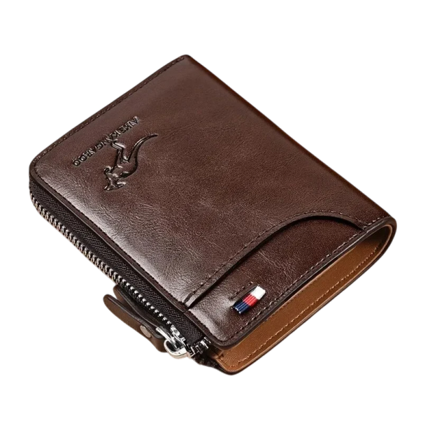 Herrepung med lynlås 10 x 12 cm PU-læder Neutrale farver Kortlommer Frontrum Kompakt, stilfuld pung til mænd mørkebrun