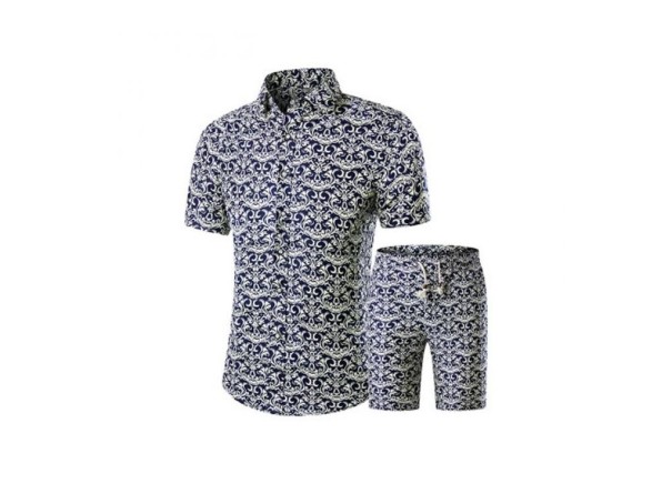 Herresæt - Skjorte og shorts med mønster 3XL