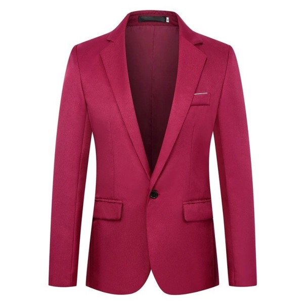 Herresako af polyester Elegant ensfarvet sako til mænd med lommer og brystlomme Stilfuld formel sako med knap i forskellige farver vinrød M