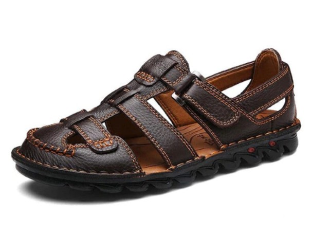 Herresandaler med læderrem brun 38