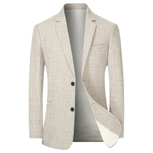 Herresjakke i polyester og bomuld Elegant åndbar jakke til mænd med lommer og brystlomme Enfarvet stilfuld jakke med knap beige XL