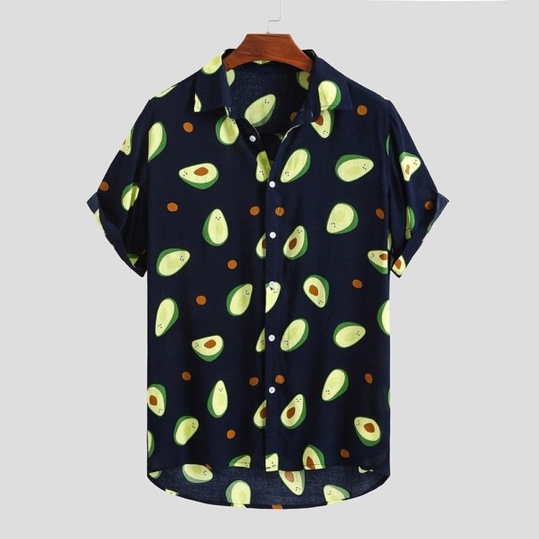 Herreskjorte med avocadomotiv mørkeblå XXL