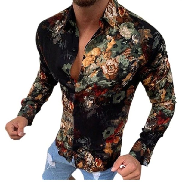 Herreskjorte med blomster F646 L 1