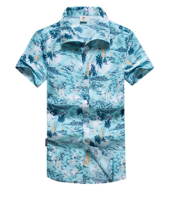 Herreskjorte med sommerprint - Blå L