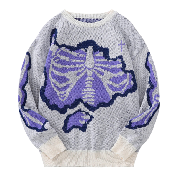 Herresweater med O-hals Stilfuld strikket sweater med skeletmønster Lange ærmer Moderne efterårs- og vinter sweater Polyester Forskellige farver hvid M