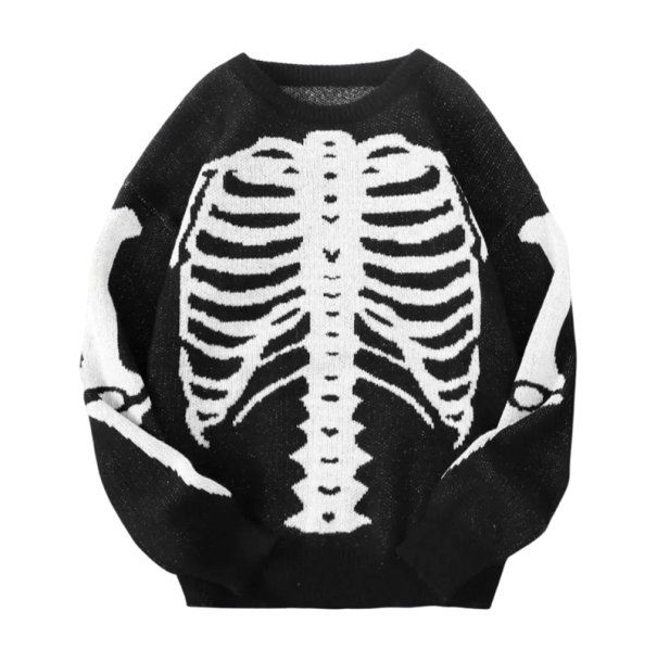 Herresweater med skeletmotiv Langærmet Ensfarvet strikket sweater med O-hals Stilfuld mode til efterår og vinter Polyester Forskellige farver sort XS