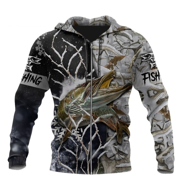 Herresweatshirt med fiskeprint F85 3XL 2