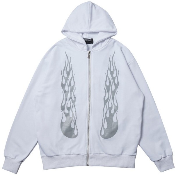Herresweatshirt med flammer hvid M