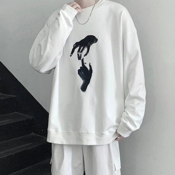 Herresweatshirt med håndtryk hvid XS