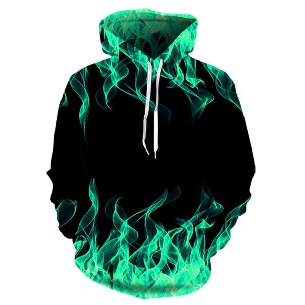 Herresweatshirt med ildmotiv grøn XXS